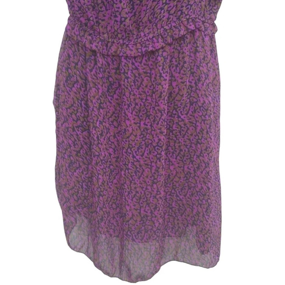 Sheer with Underlay 80s Style Dress Purple/Brown/Blue Abstract Print S - Picture 5 of 7